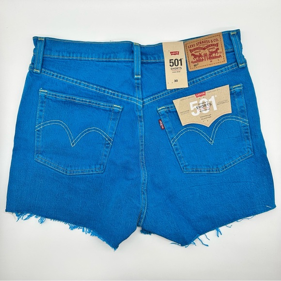 Levi's Women's 501 Vibrant Blue Denim Shorts High Rise Size 30R - Picture 2 of 10